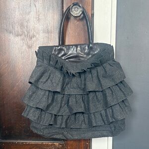Elegant Dark Gray Wool Ruffled Women's Bag